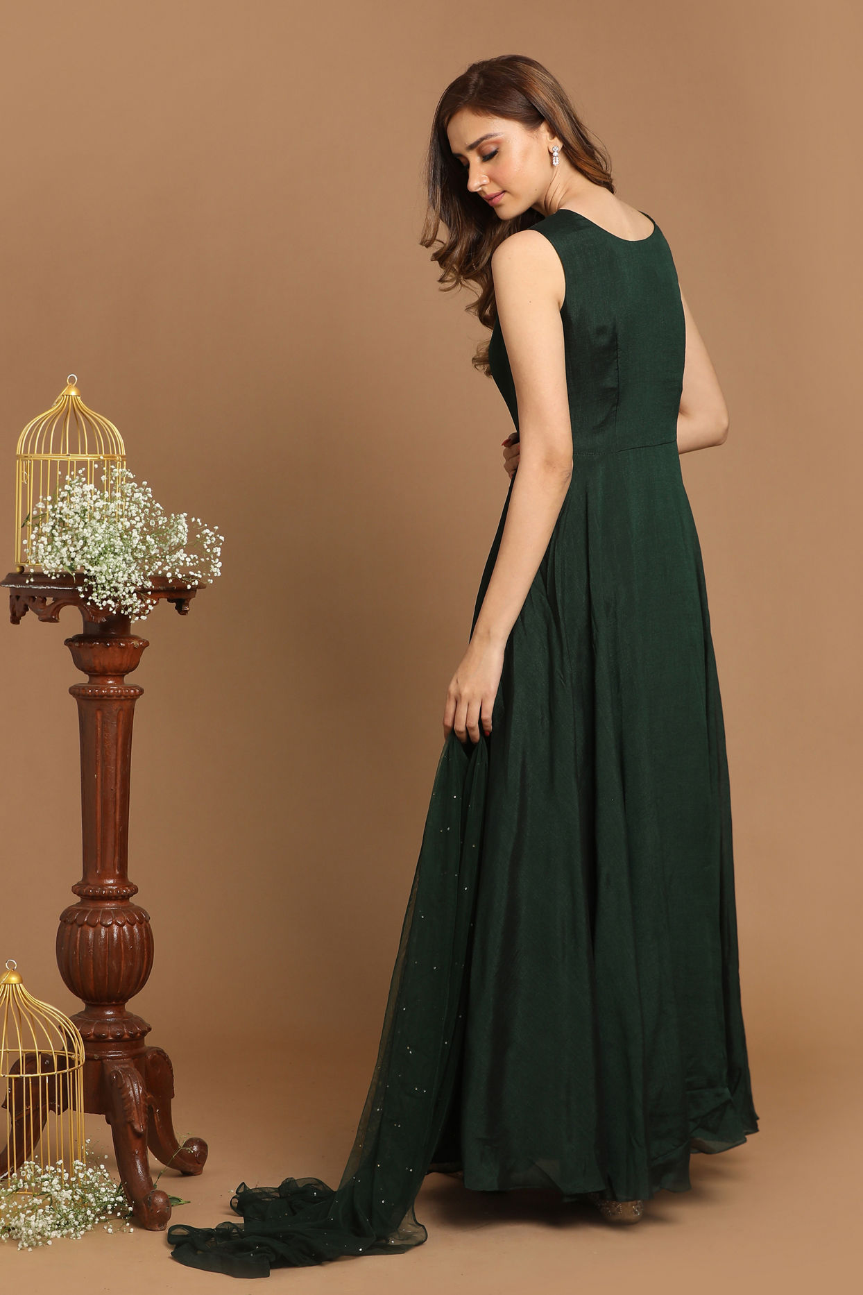 Mohey Women Impressive Bottle Green Gown