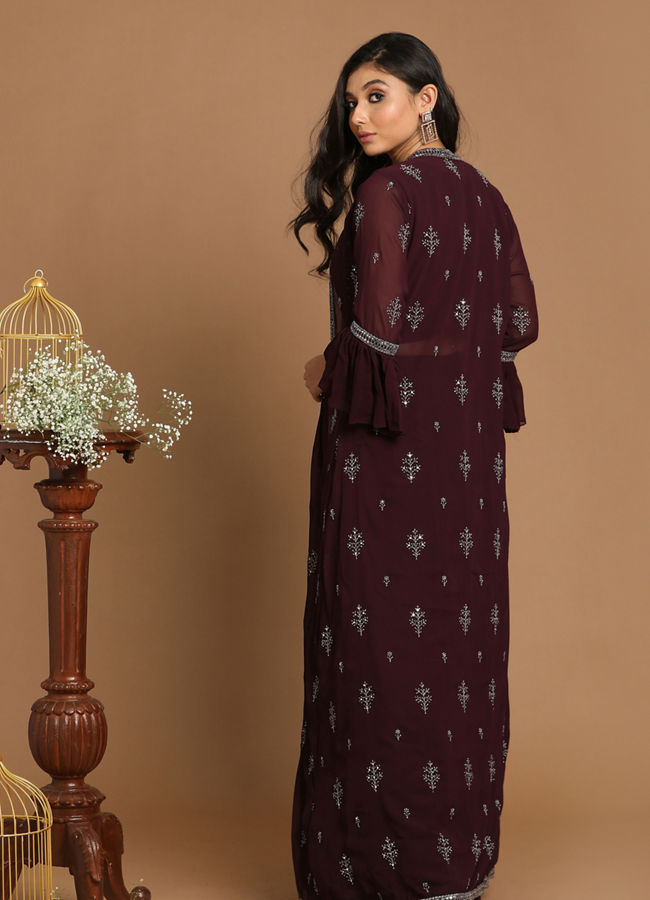 Mohey Women Graceful Wine Stitched Suit