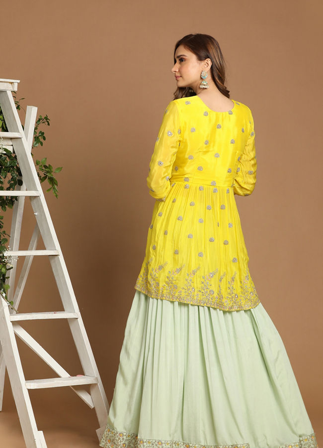 Mohey Women Bright Yellow Fusion Lehenga