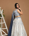 Mohey Women Sublime White And Blue Lehenga