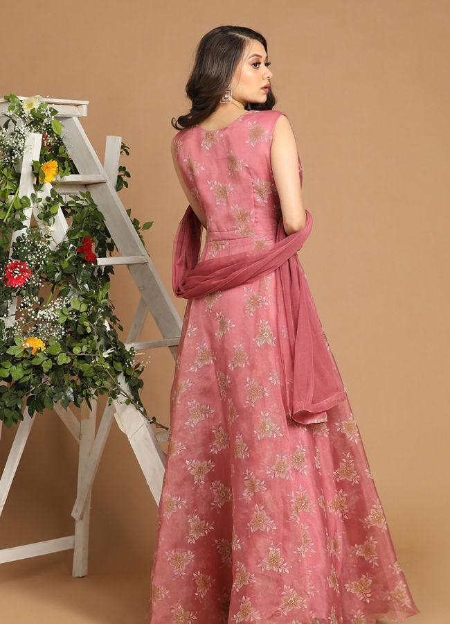 Pink Organza Stitched Suit image number 3