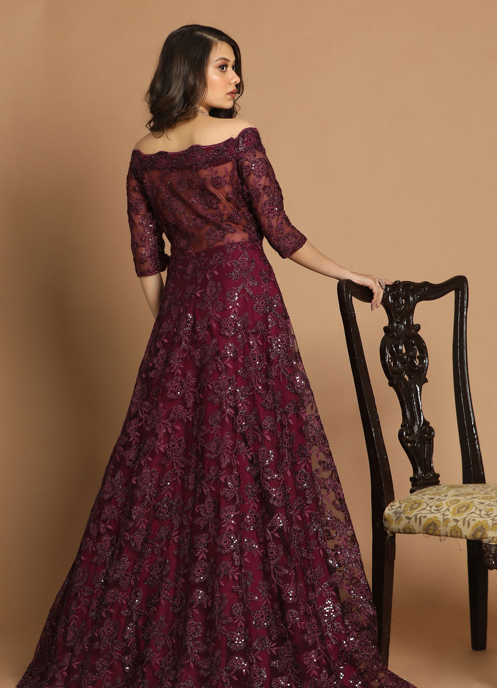 Buy Off Shoulder Purple Gown Online in India @Mohey - Indo western dress  for women for Women