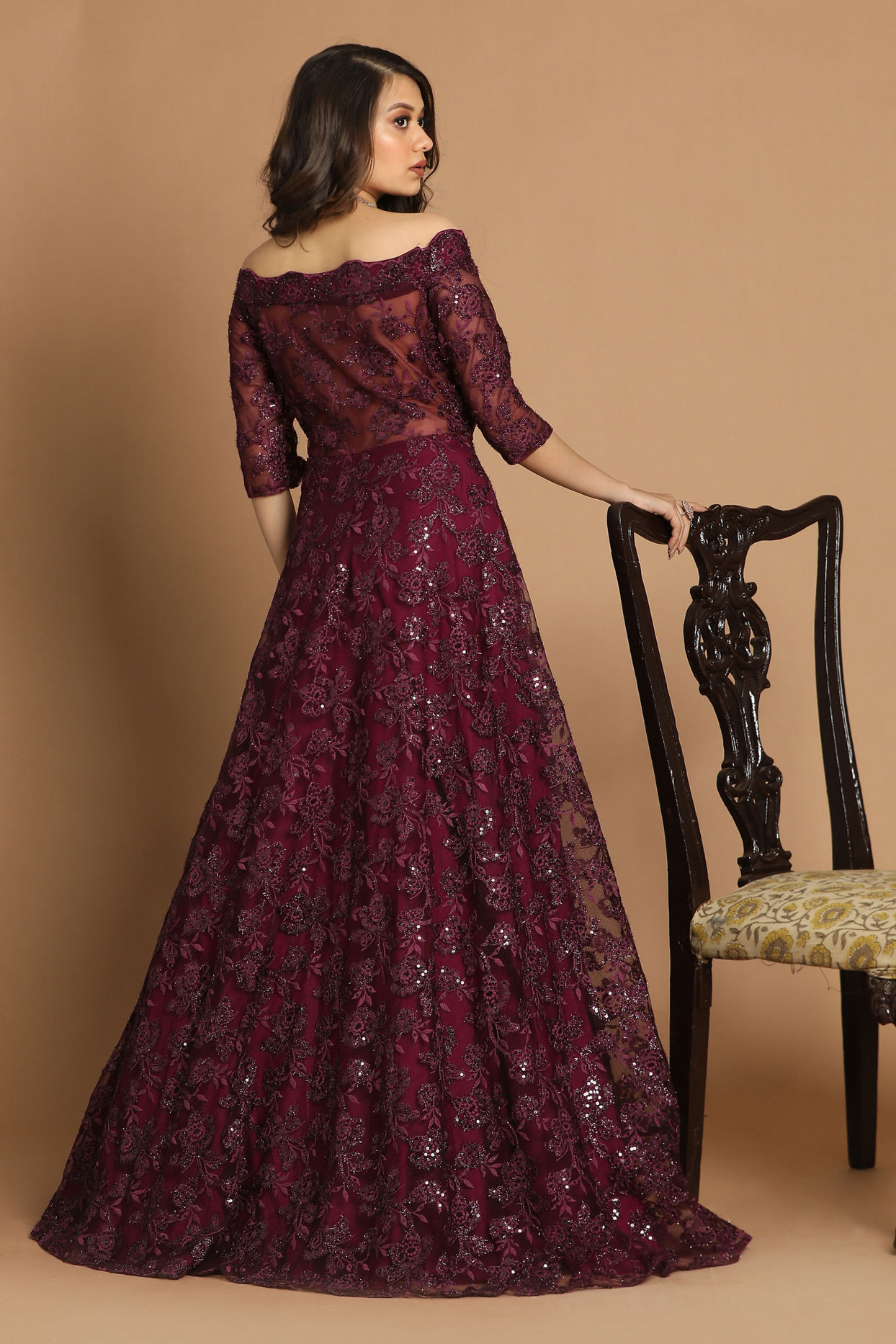 Off Shoulder Purple Gown image number 3