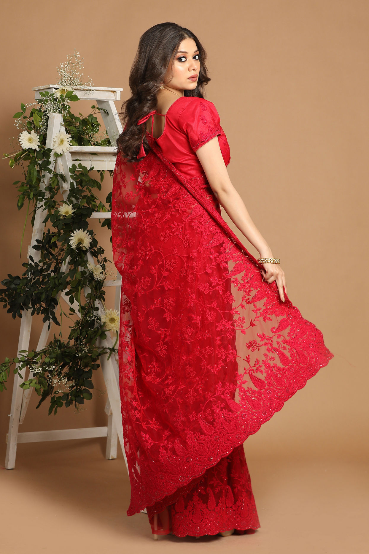 Mohey Women Rani Pink Net Saree