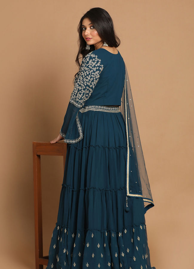 alt message - Mohey Women Classy Blue Lehenga image number 3