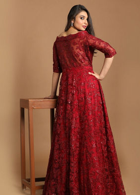 alt message - Mohey Women Bold Maroon Embellished Gown image number 3