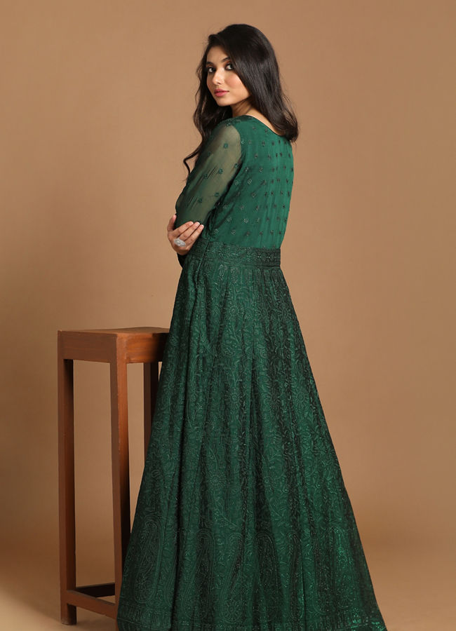 Mohey Women Classy Bottle Green Gown image number 3