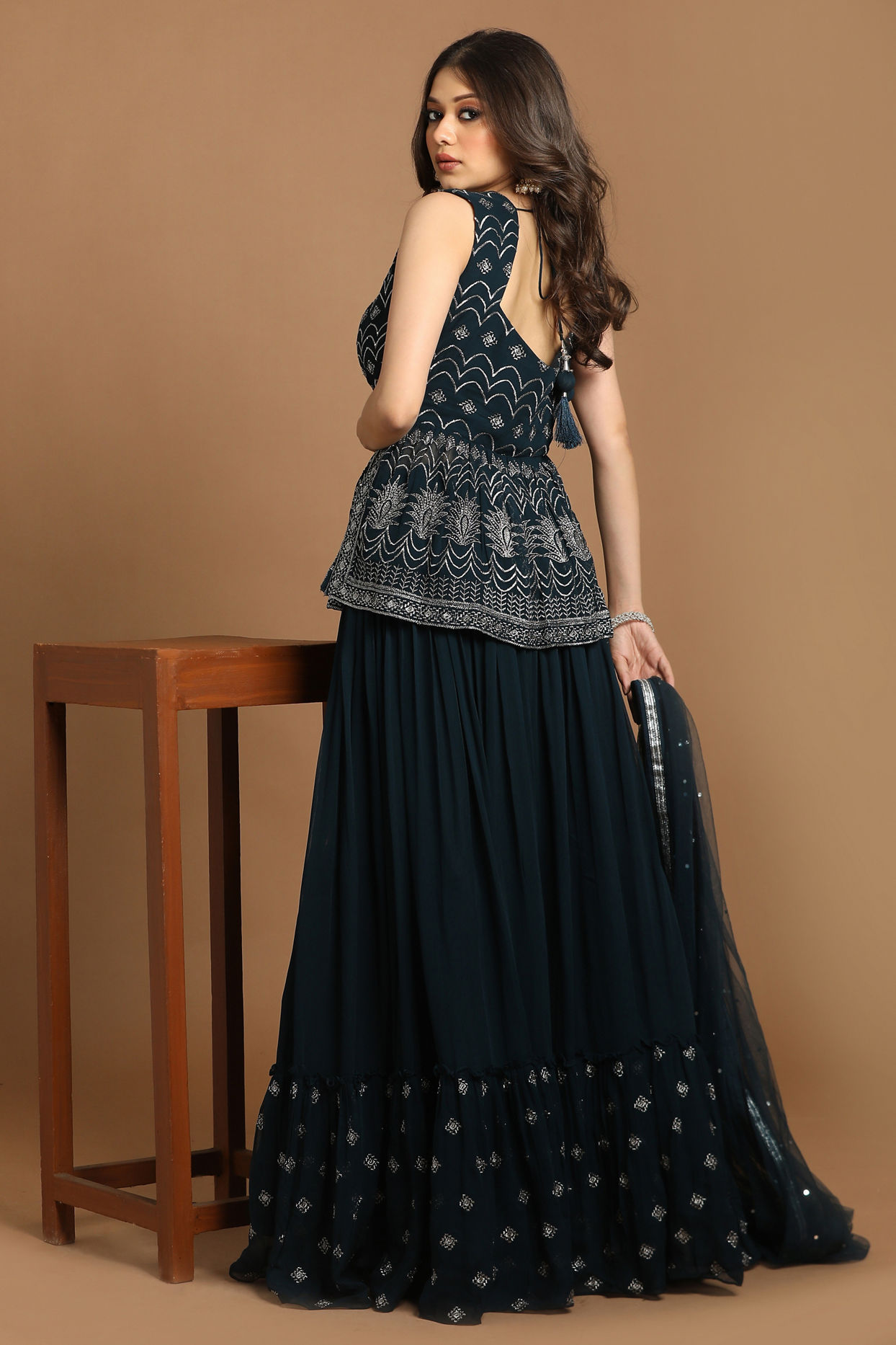 Mohey Women Vibrant Blue Fusion Lehenga