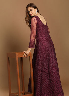 alt message - Mohey Women Dazzling Wine Party Wear Gown image number 3