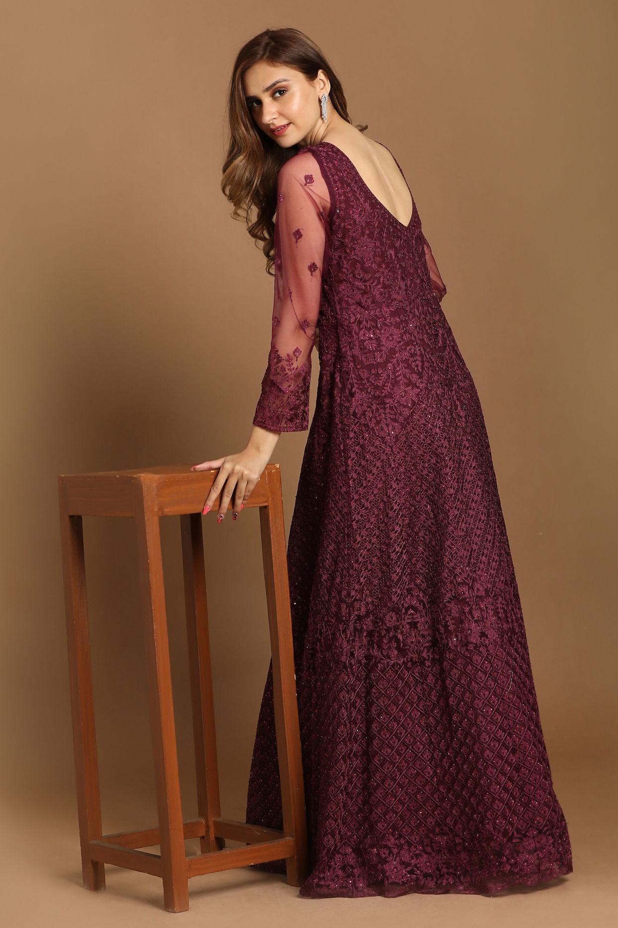 Dazzling Wine Party Wear Gown image number 3