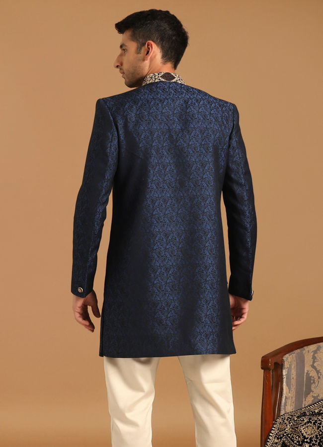 alt message - Manyavar Men Dark Blue Indo Western With Dupatta image number 2