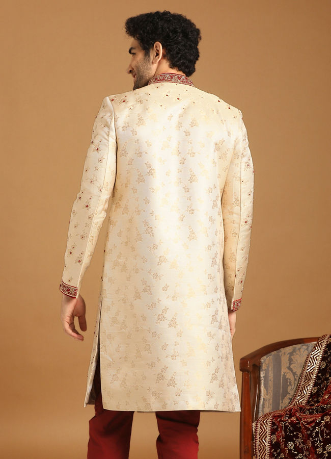 Manyavar Men Contemporary Biscuit Color Sherwani