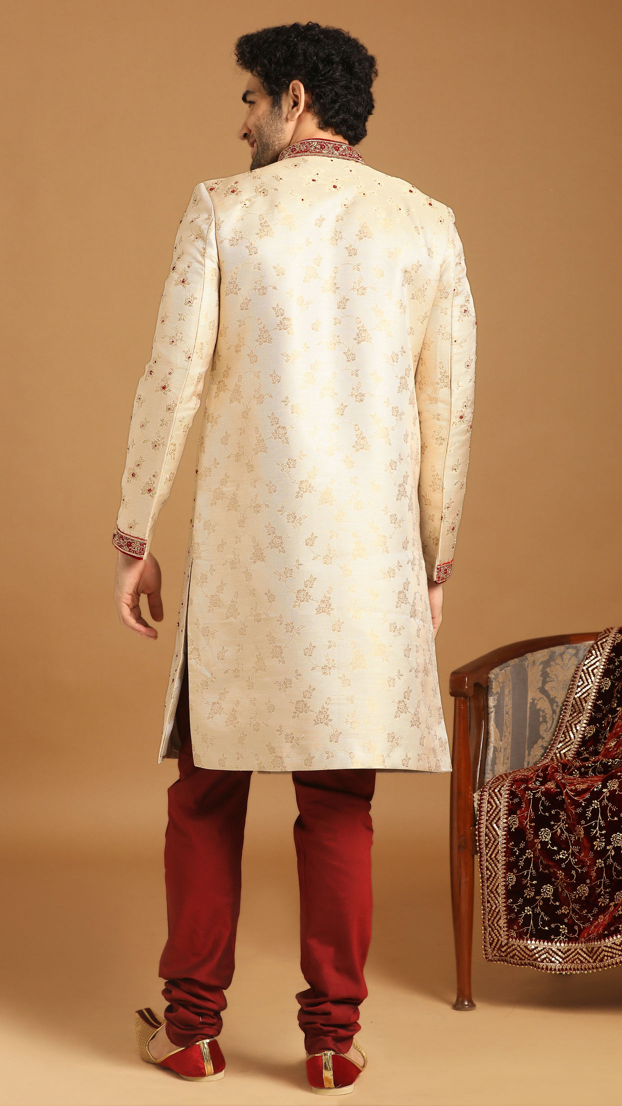 alt message - Manyavar Men Contemporary Biscuit Color Sherwani image number 2