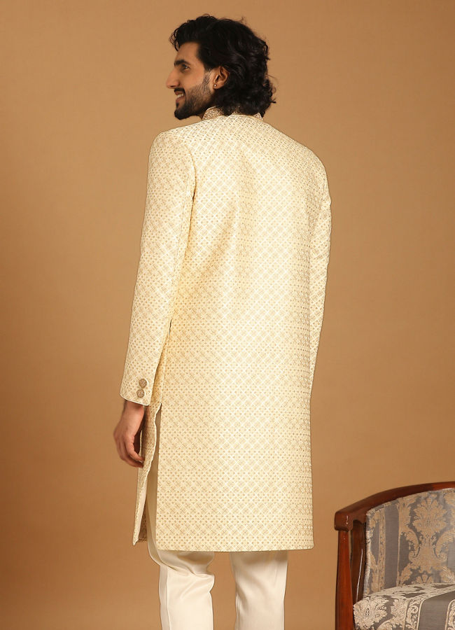 Manyavar Men Luxe Cream Color Sherwani image number 2