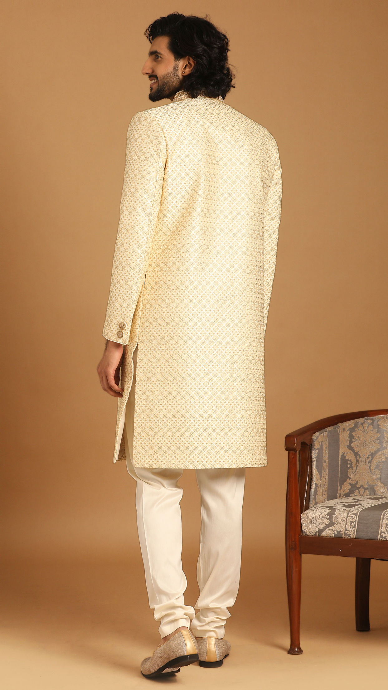 Manyavar Men Luxe Cream Color Sherwani image number 2