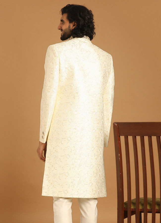 Warm White Sober Patterned Sherwani Set image number 2