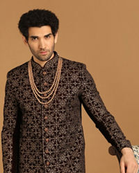 Manyavar Men Regal Velvet Maroon Sherwani Set