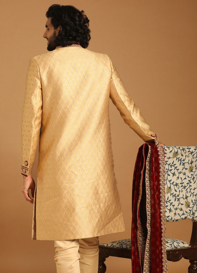 Manyavar Men Fawn Groom Sherwani