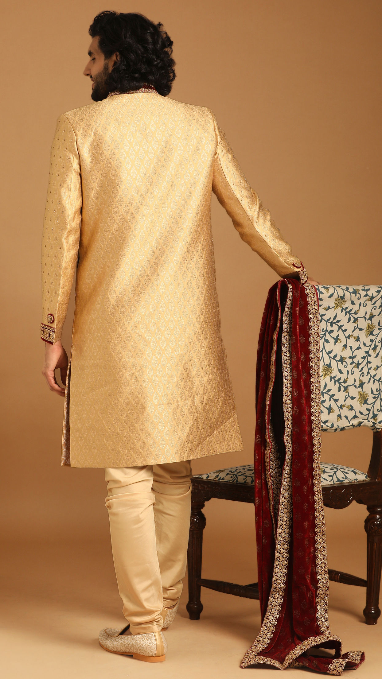 alt message - Manyavar Men Fawn Groom Sherwani image number 2