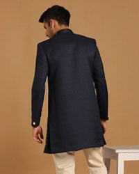 Manyavar Men Achkan Style Blue Indo Western