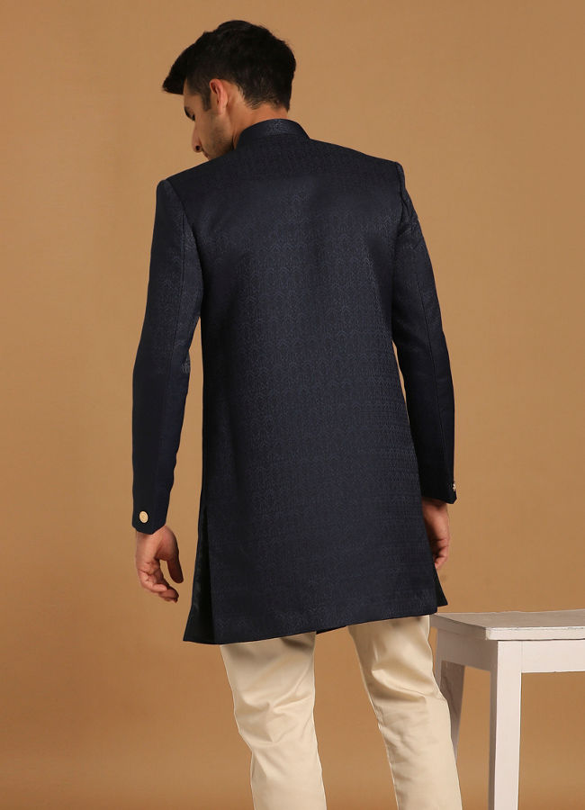 Manyavar Men Achkan Style Blue Indo Western