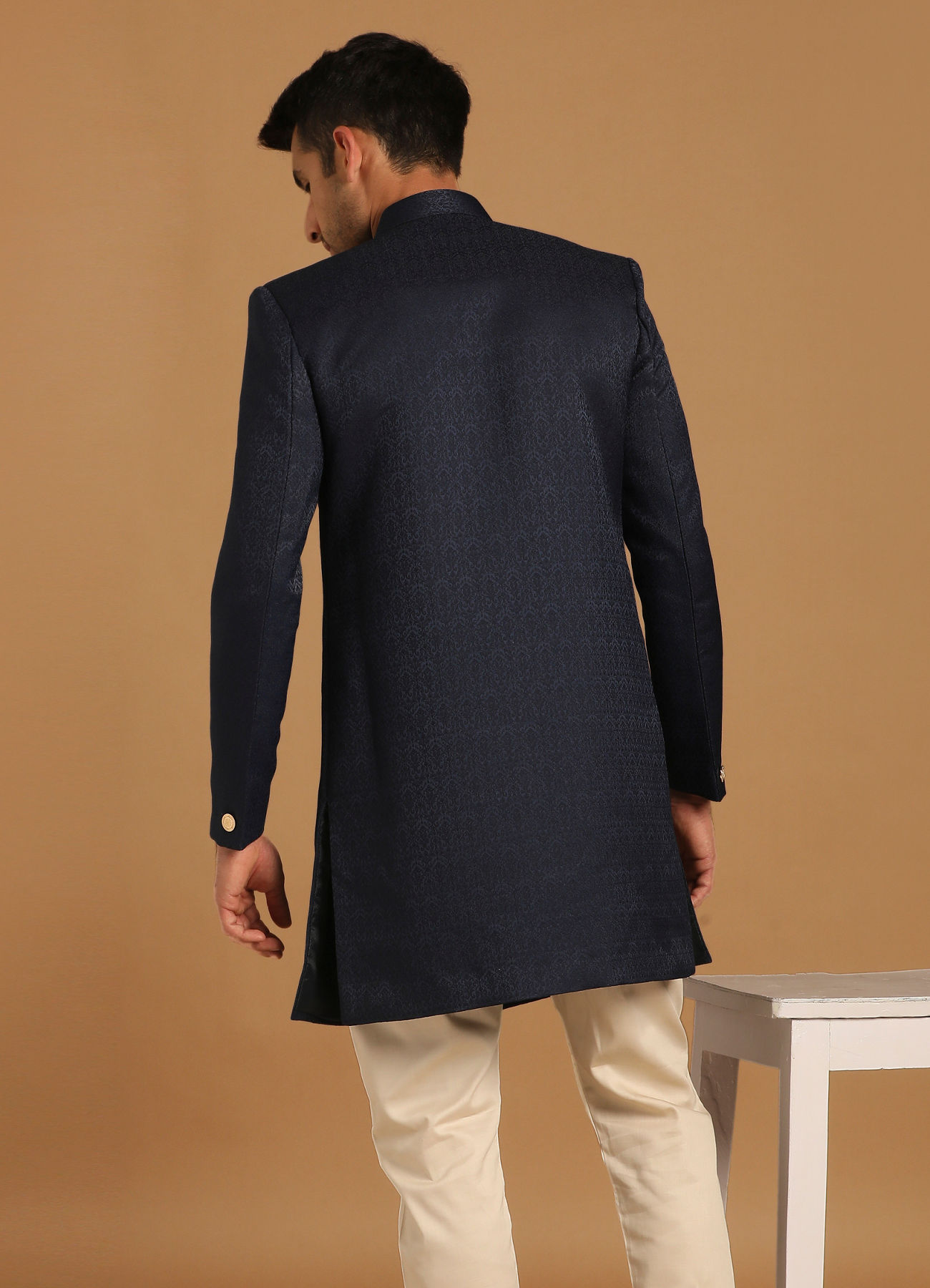 Manyavar Men Achkan Style Blue Indo Western