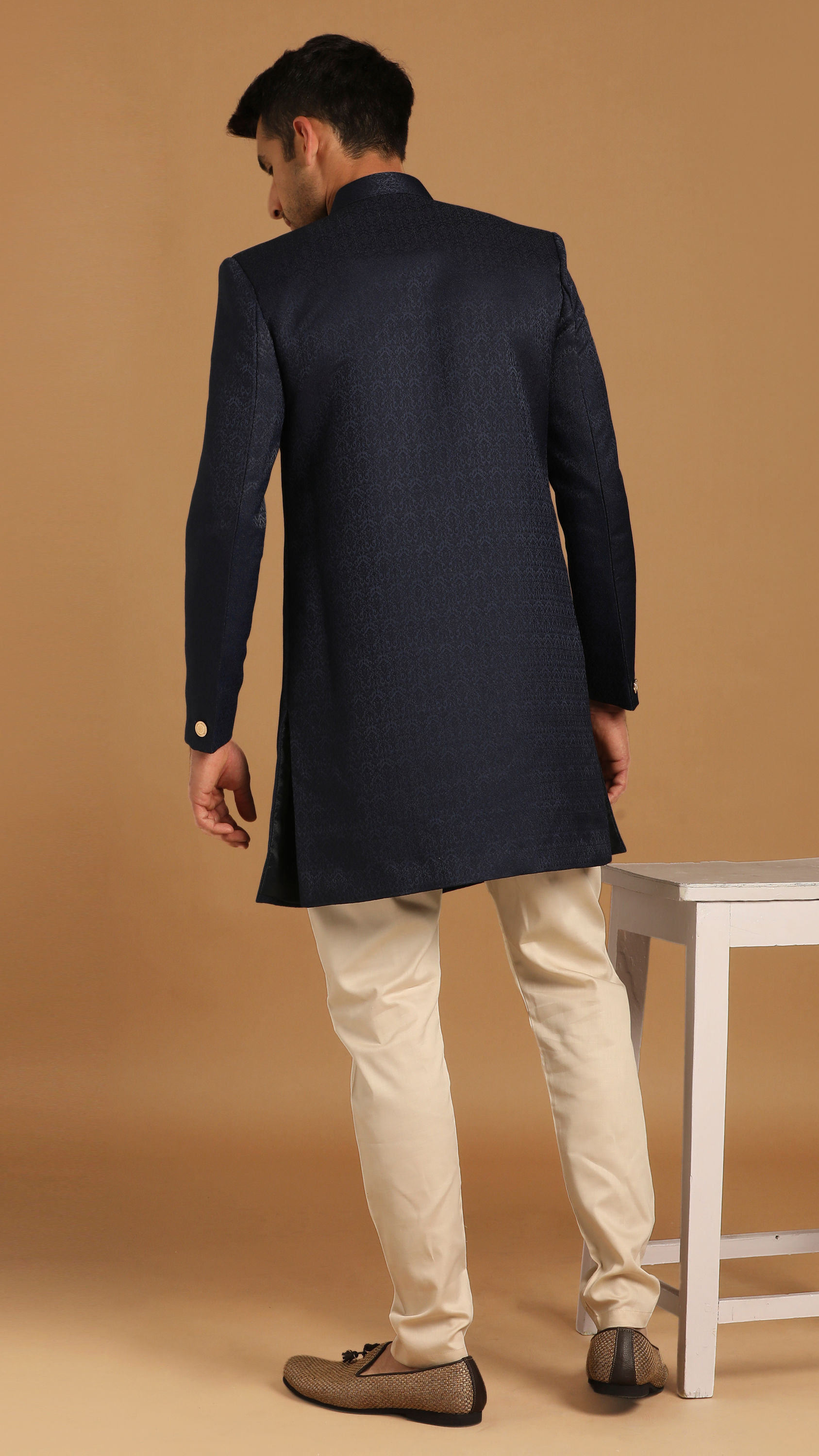 Manyavar Men Achkan Style Blue Indo Western