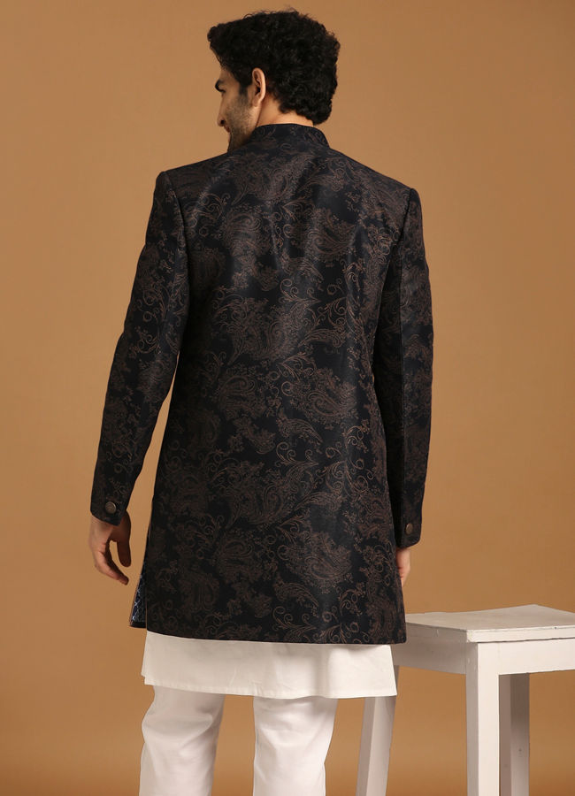 alt message - Manyavar Men Dapper Blue Indo Western image number 2