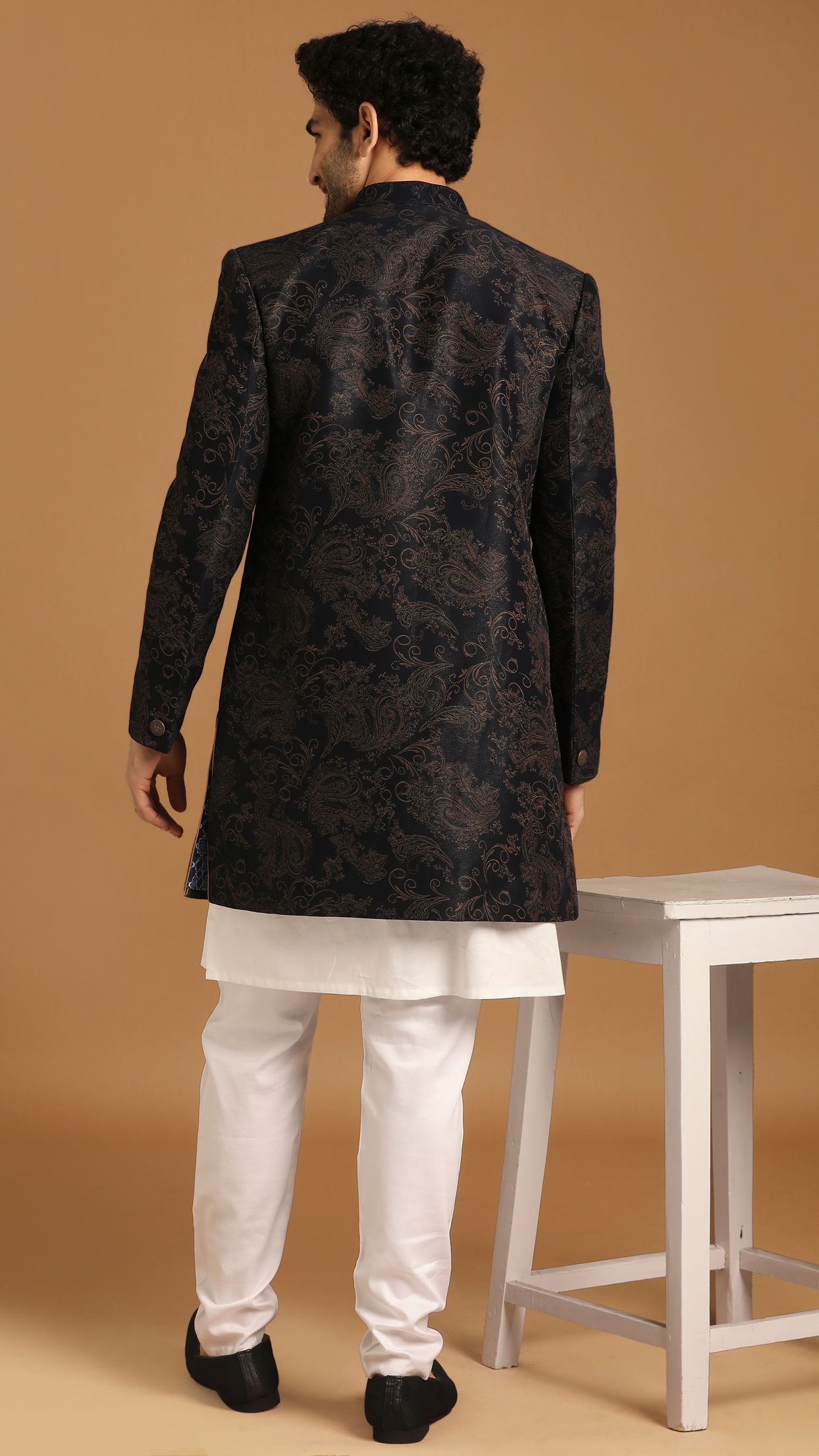 alt message - Manyavar Men Dapper Blue Indo Western image number 2