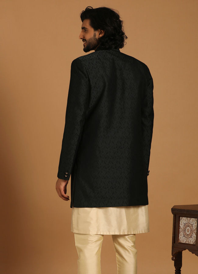 alt message - Manyavar Men Achkan Style Green Indo Western image number 2