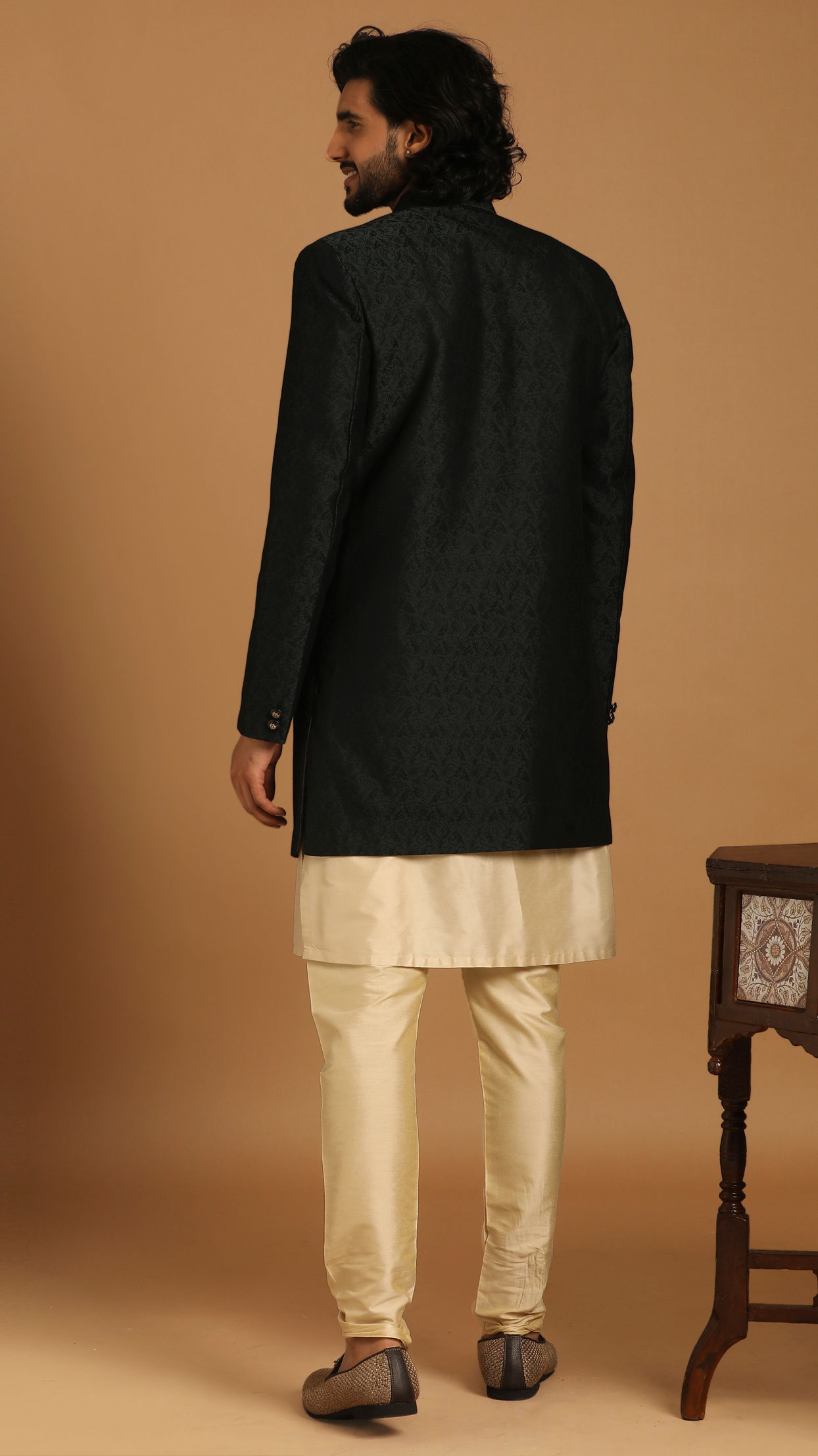 alt message - Manyavar Men Achkan Style Green Indo Western image number 2