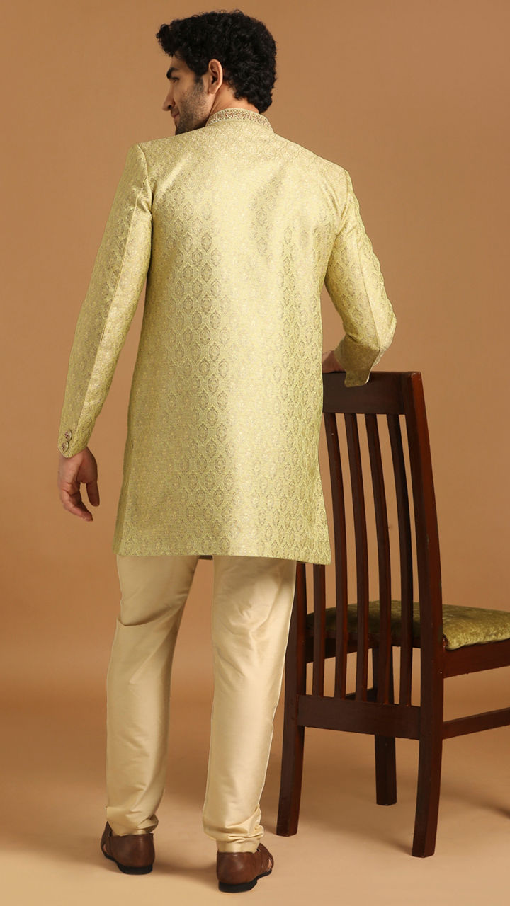 Manyavar Men Charismatic Green Indo Western
