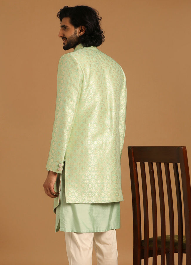 Manyavar Men Playful Green Indo Western Set
