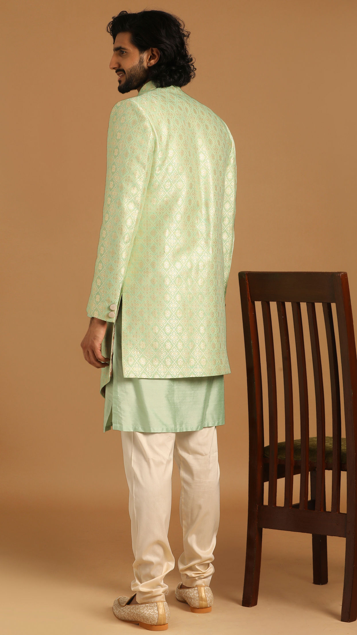 alt message - Manyavar Men Playful Green Indo Western Set image number 2