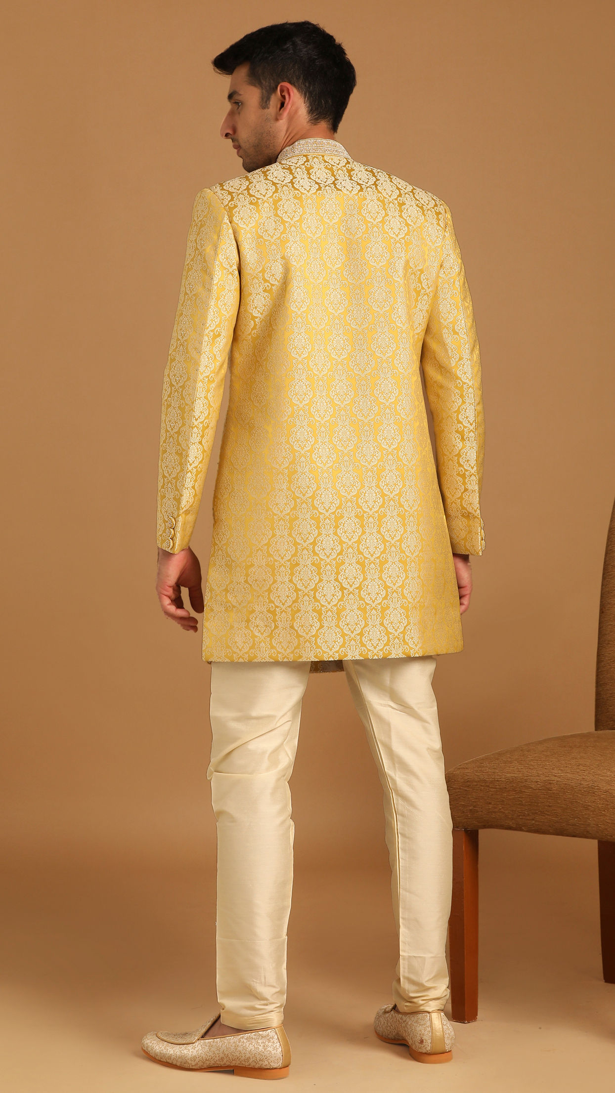 alt message - Manyavar Men Bright Yellow Indo Western image number 1