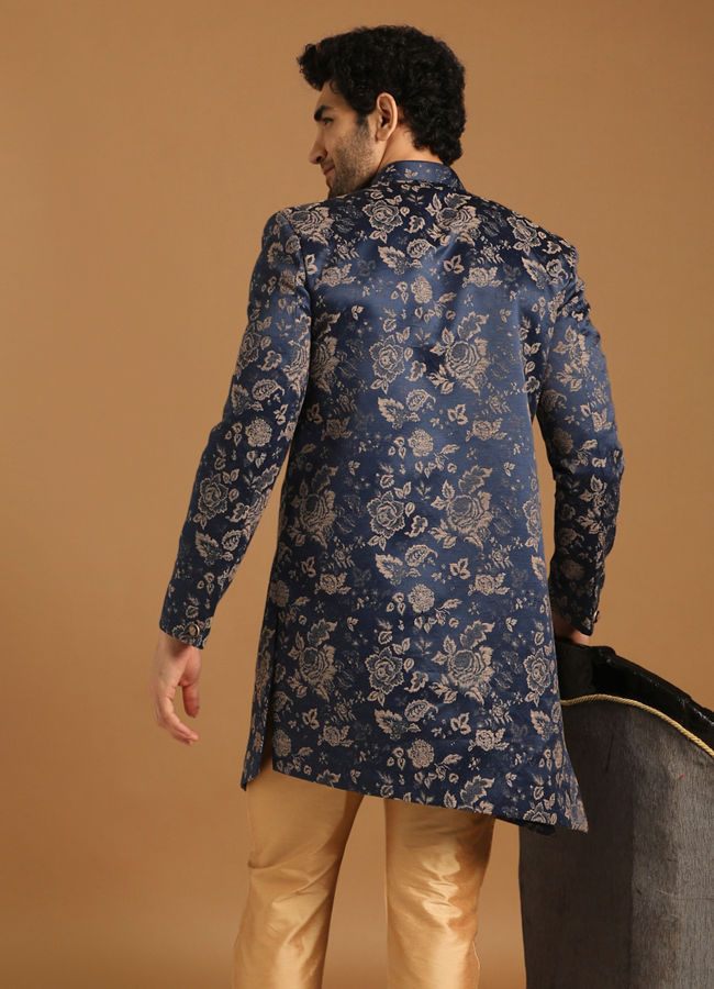 alt message - Manyavar Men Elegant Dark Blue Indo Western image number 2