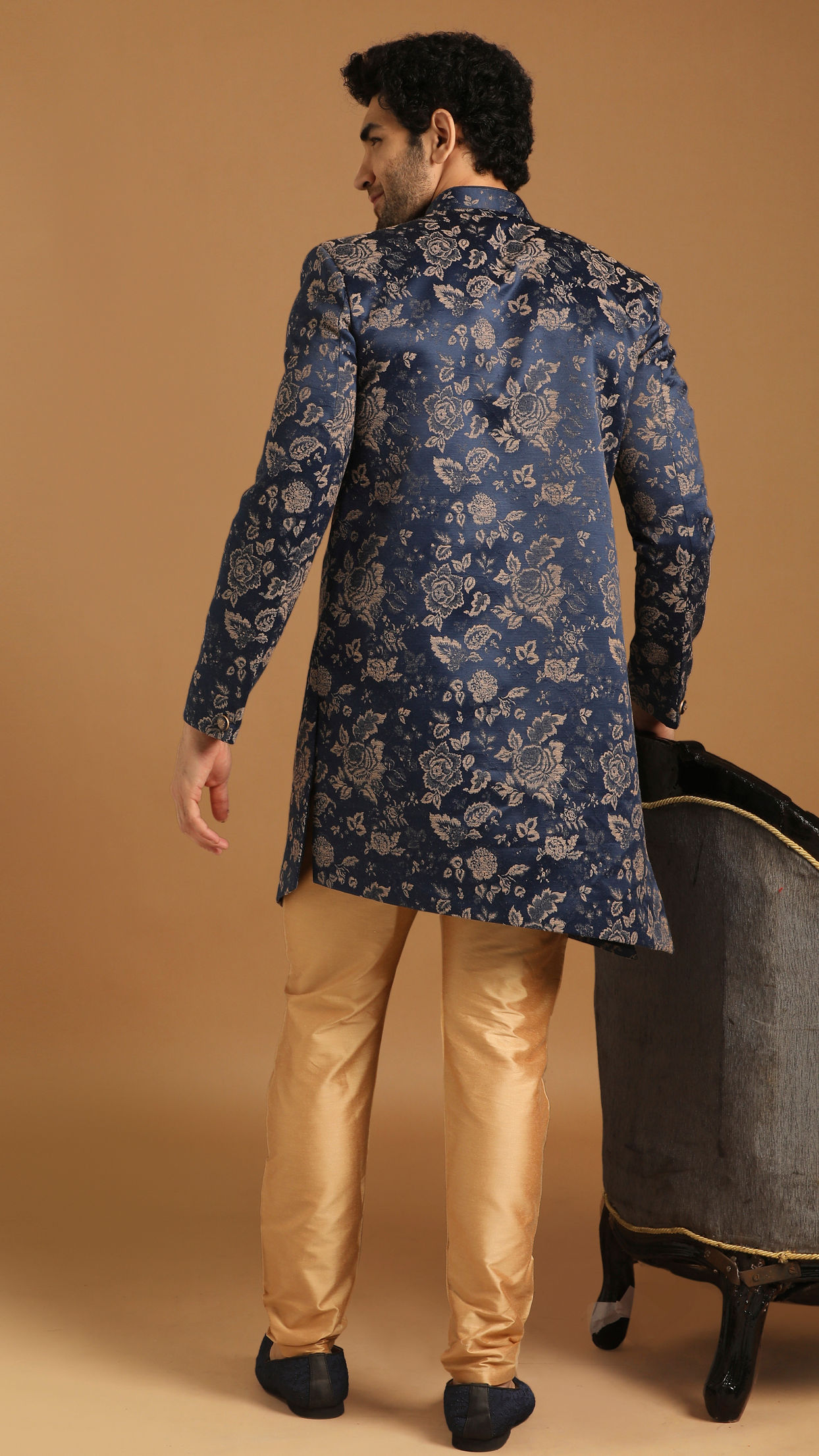 Manyavar Men Elegant Dark Blue Indo Western