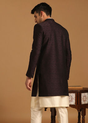 Manyavar Men Smart Fit Wine Indo Western