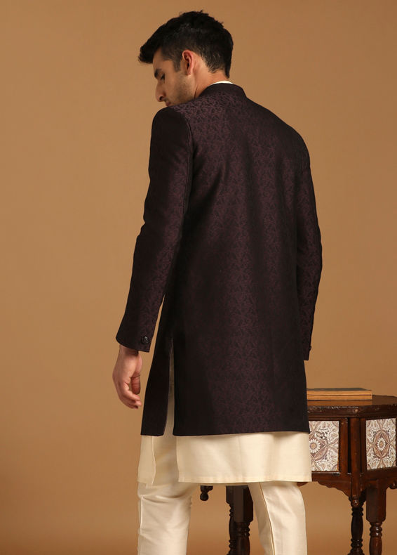 Manyavar Men Smart Fit Wine Indo Western