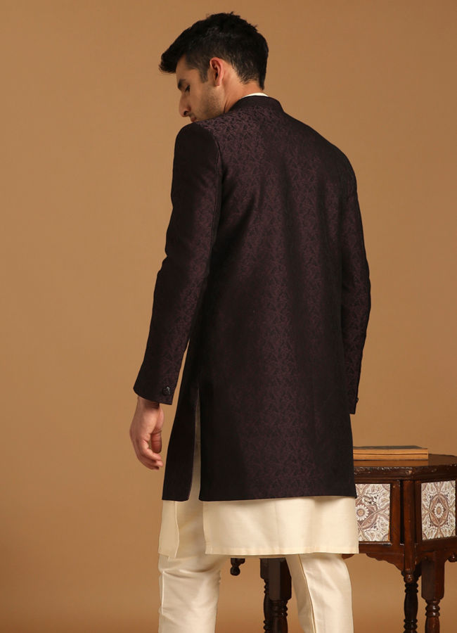 Manyavar Men Smart Fit Wine Indo Western