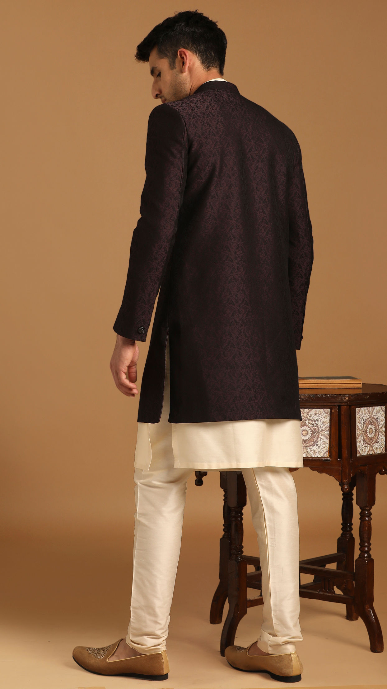 Manyavar Men Smart Fit Wine Indo Western
