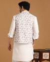 Manyavar Men Light Cream Floral Print Kurta Jacket Set