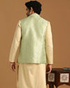 alt message - Manyavar Men Sea Green Celebration Wear Kurta Jacket With Golden Motifs image number 2