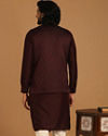 alt message - Manyavar Men Wine Self Design Kurta Jacket Set image number 2