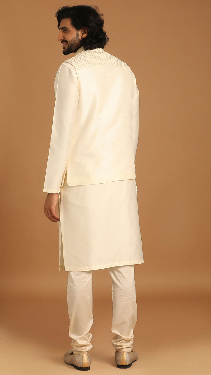 Manyavar Men Marvellous Cream Kurta Jacket Set