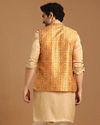 Manyavar Men Light Orange Kurta Jacket Set