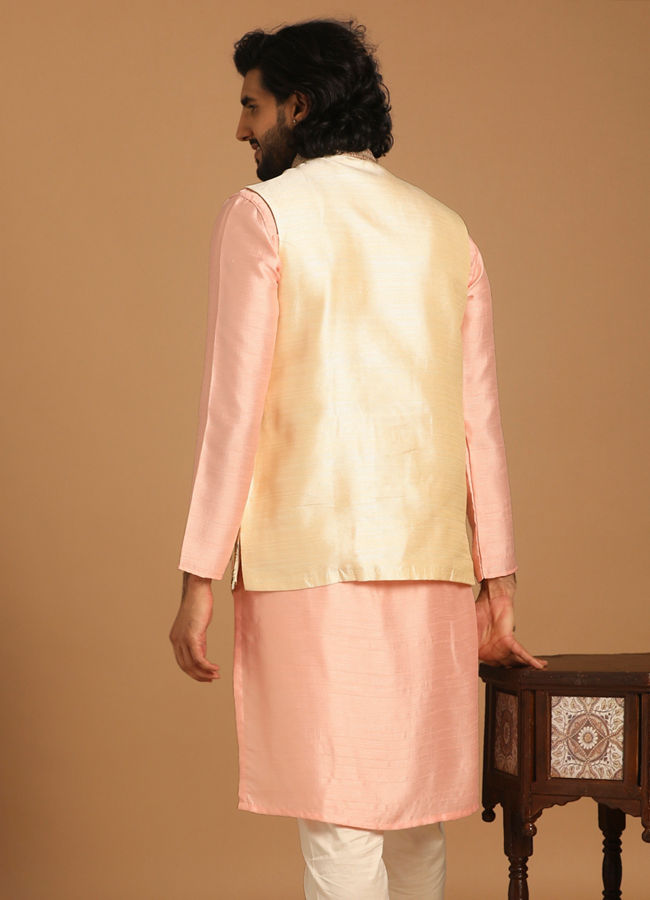 Beige And Pink Floral Kurta Jacket image number 2