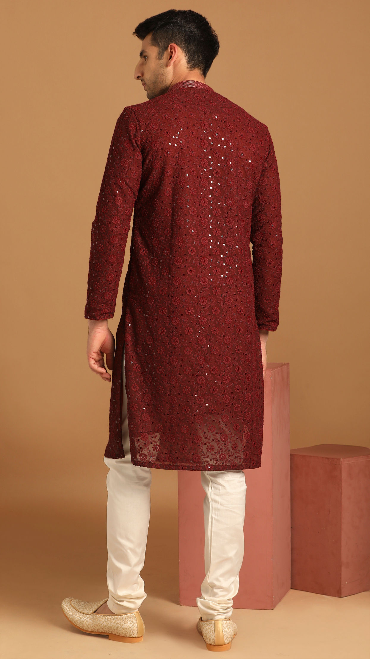 Manyavar Men Maroon Georgette Kurta Set