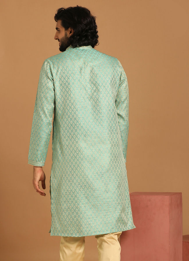 Manyavar Men Pastel Green Jacquard Kurta Set