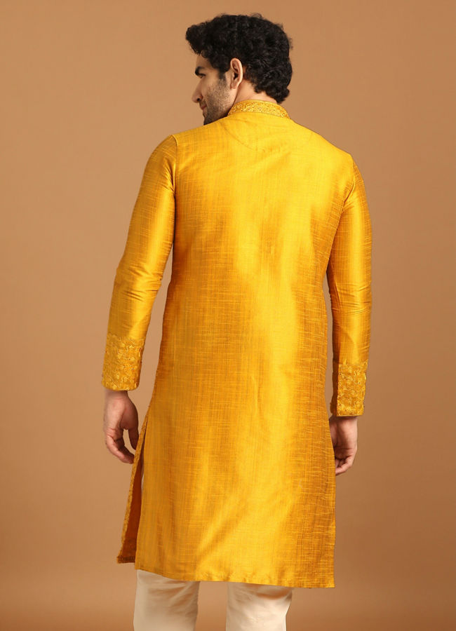 Golden Yellow Thread Embroidered Kurta Set image number 2